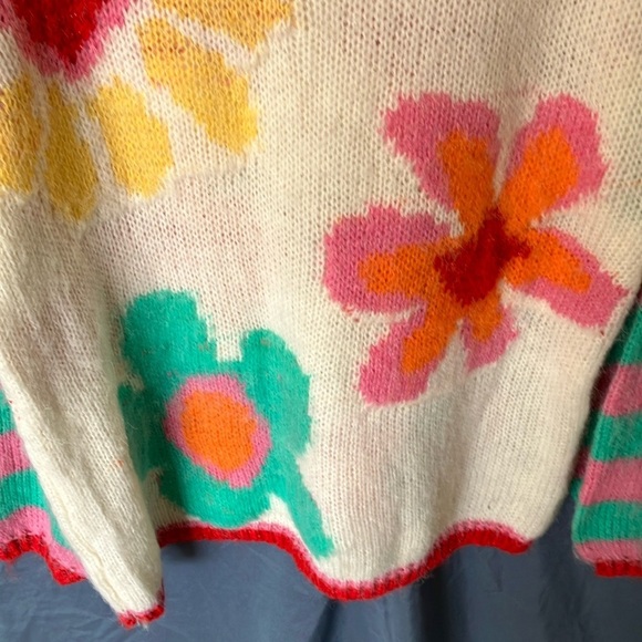 Gold & Silver: Pink & Green Crew Neck Floral Design Sweater- One size fits most - Picture 12 of 16